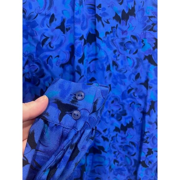 Vintage Pendleton Wool Blend Blue Black Floral Button Detail Blouse Size 10 - Picture 7 of 9